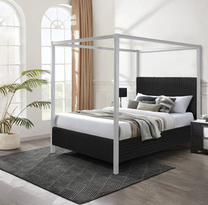 English Elm 1pc Modern Queen LED Faux Leather Upholstery Panel Bed with Tufted Headboard, Textured Footboard Glam Finish Black 79.5 L x 43.5 W x 3 H B2741S00539