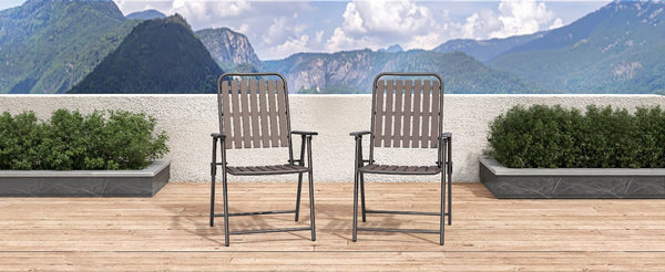 English Elm Brown Folding Patio Chair Set of 2 Wpc Slat Steel Frame Outdoor Seating 350lb W3979P392923