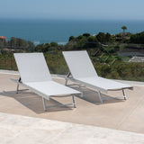 Christopher Knight Home® - Noble House - Salton Outdoor Grey Mesh Loungers With Dark Grey Aluminum Frame - Set Of 2