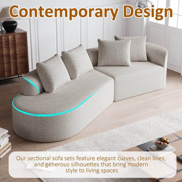 English Elm Modern Oversized Sectional Sofa - 112-Inch Curved Cloud Couch With 4 Pillows For Ultimate Comfort W834P323314