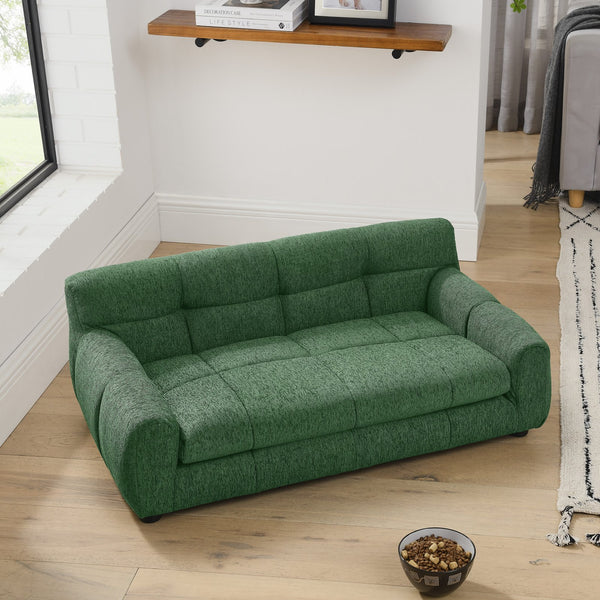 English Elm Soft linen pet sofa with backrest and armrests for medium to large dogs, modern rectangular comfort design Green W487P266087