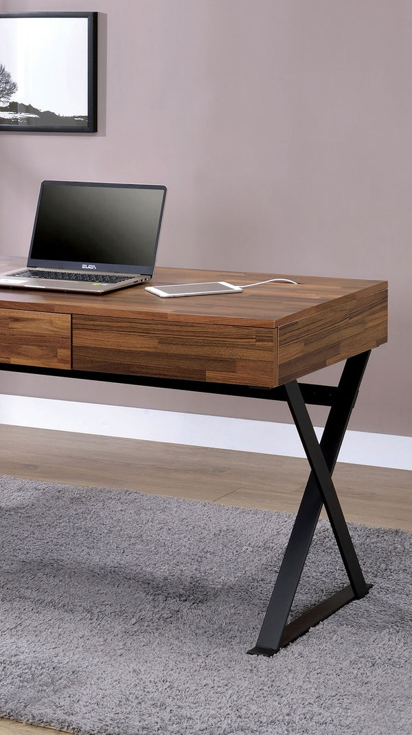 English Elm Industrial Writing Desk with Weathered Wood Top and Metal Frame, Sturdy Modern Laptop Workspace for Home Office Black 65 L x 29 W x 11 H B2741P339704