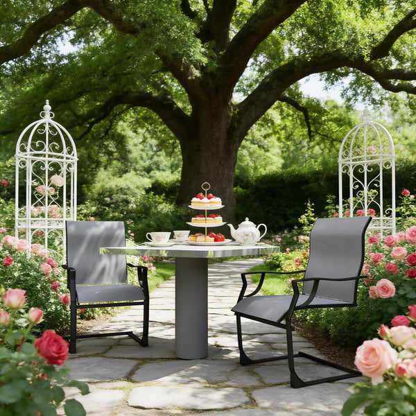 English Elm Outdoor Mesh Patio Dining Chairs Set of 2 with C-spring Rocking Motion Gray Frame T3971P444906