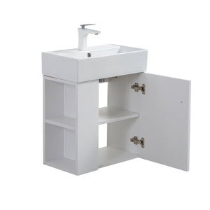 English Elm 21.6" Wall Mounted Vanity Base with Open Shelf Gold Hardware White Finish Bath W1573P446791