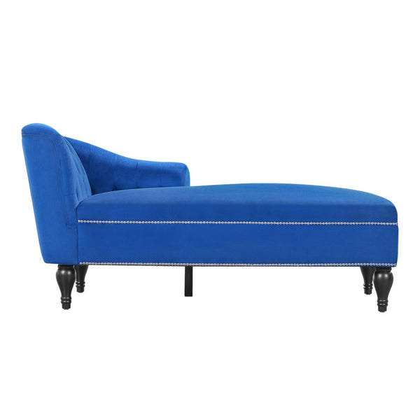 English Elm 58'' Velvet Chaise Lounge Tufted Right Arm Sleeper with Nailhead Trim Turned Wood Legs N723P431292C