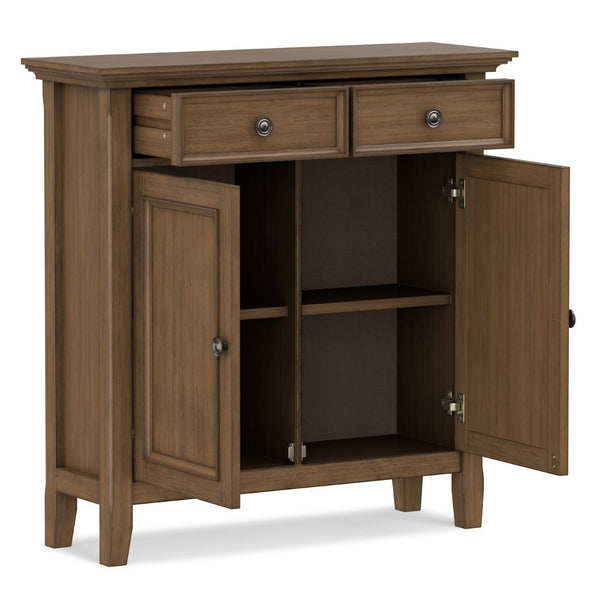English Elm Amherst Solid Pine Entryway Cabinet with Crown Molding and Rustic Aged Brown Finish B136P436043