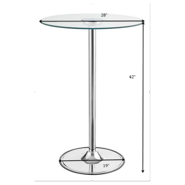 English Elm Indra Chrome Glass Top LED Bistro Bar Table with Dimmable Warm LED, Sturdy Metal Frame, 42" H B062S00666