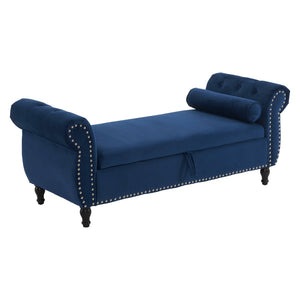 Christopher Knight Home® - Noble House - - Velvet Multifunctional Storage Rectangular Ottoman Bench With 1 Pillow, Navy Blue