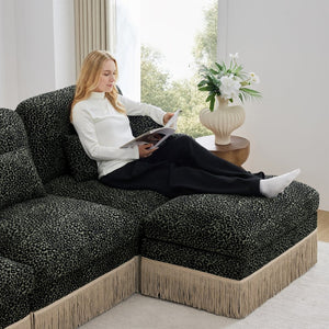 English Elm 131"comfy Chenille Leopard Print U-shaped Sectional with Tassel Trim and Modular Ottomans Green W5656S00036