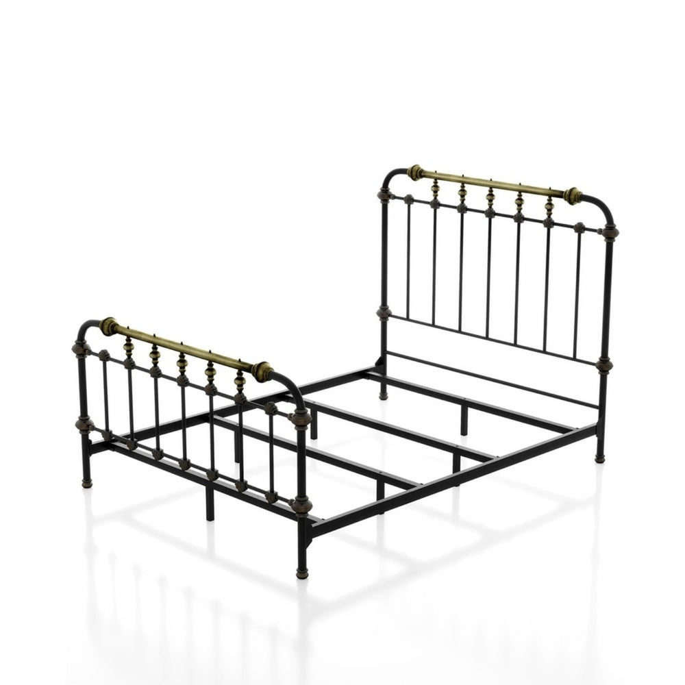 English Elm Transitional Twin Bed Metal Frame Spindle Headboard with Antique Gold Accents B2741P476065