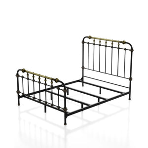 English Elm Transitional Twin Bed Metal Frame Spindle Headboard with Antique Gold Accents B2741P476065