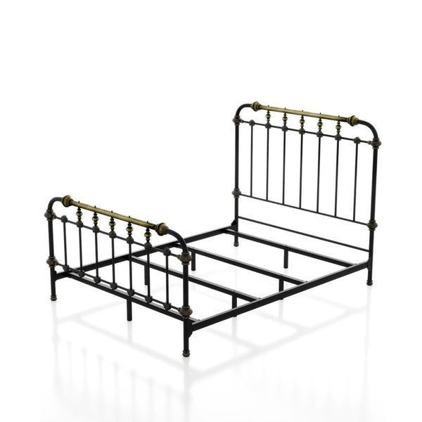 English Elm Transitional Twin Bed Metal Frame Spindle Headboard with Antique Gold Accents B2741P476065