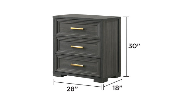 English Elm Colorado King Bedroom Set with Led Upholstered Headboard and Charcoal Wood Finish B009S02323