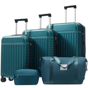 English Elm Luggage Set 5 Piece Abs Hardside Expandable Spinner Wheels Tsa Lock Travel Bags Dark Green N732P326115F