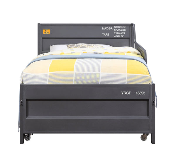 English Elm Cargo Gunmetal Metal Daybed with Twin Trundle, Cargo-Style Recessed Panels, 220lb Limit B2726P292339