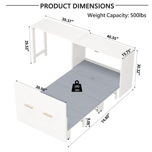 English Elm Twin Size Murphy Chest Bed With Foldable Cushion & Adjustable Desk - Space-Saving White Dresser Unit N733P272603W-GIGA