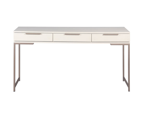 Sunpan Rebel Desk - Modern Solid Oak Wood Desk with Soft Closing Drawers and Black Iron Hardware Design Champagne Gold / Cream