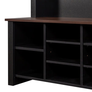 English Elm ON-TREND Farmhouse 4-in-1 Hall Tree with 6 Hooks, Walnut Bench, 16 Compartments, Rustic Entryway Organizer Black N721P264915B