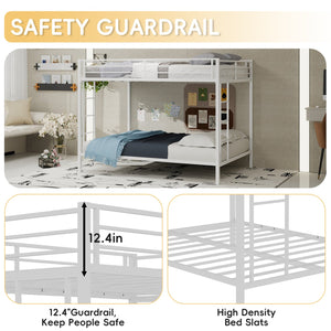 English Elm Multi Square Tube Iron Bunk Bed Full over Full, Sturdy White Metal Frame, Space-Saving Dual Sleep Solution W1935P360912