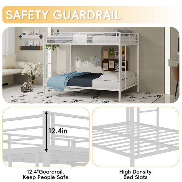 English Elm Multi Square Tube Iron Bunk Bed Full over Full, Sturdy White Metal Frame, Space-Saving Dual Sleep Solution W1935P360912