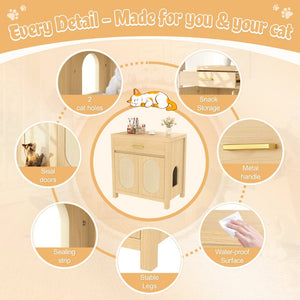 English Elm Cat Litter Box Cabinet with Sisal Doors Storage Drawer and Nightstand Surface N704P379111N