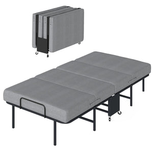 English Elm Twin Folding Guest Bed with Memory Foam Mattress Steel Frame and Lockable Casters T3963P481979
