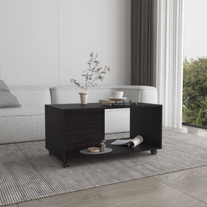 English Elm Coffee engineered wood coffee table on casters with single shelf, minimalist, durable, eco-friendly Black 41.73 L x 36.2 W x 4.33 H B097P262370