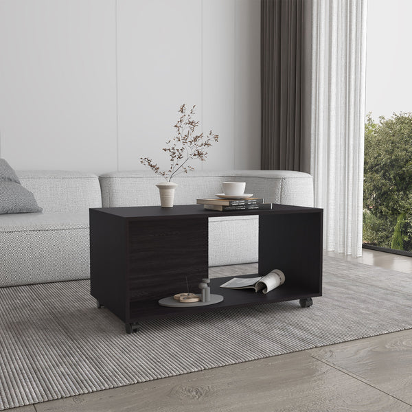 English Elm Coffee engineered wood coffee table on casters with single shelf, minimalist, durable, eco-friendly Black 41.73 L x 36.2 W x 4.33 H B097P262370