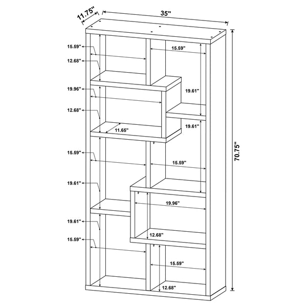 English Elm Geometric Bookcase with 7 Open Shelves for Home Decor, Modern Sturdy Engineered Wood Accent Tower Gray 71.88 L x 14.14 W x 8.87 H B011P305618