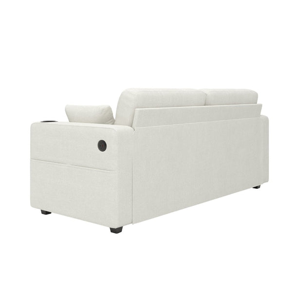 English Elm Sofas for Living Room Chenille Three Seat Couch with Usb Charging Storage and Cup Holder Beige W395S00142