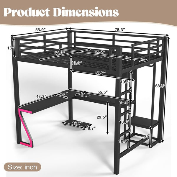 English Elm Twin Over Full Playhouse Bunk Bed with Slide Ladder Storage Shelves and Wardrobe W5305S00052