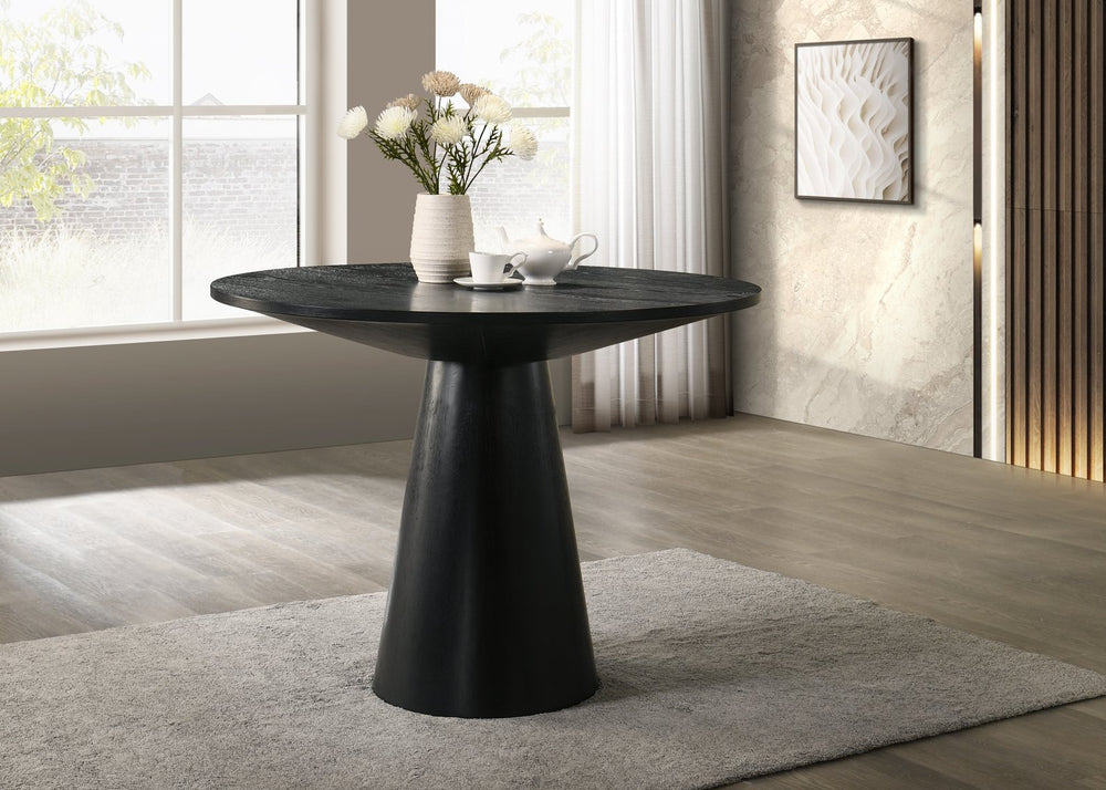 English Elm Jasper 47" Counter Height Round Dining Table in Ebony Black Pedestal — Sleek 37" Tall Entertainer B061S00892