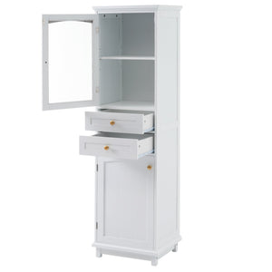 English Elm 63" Tall Bathroom Vanity Cabinet with Glass Doors, Two Drawers and Adjustable Shelves for Stylish Storage White N729P171305K