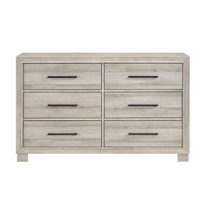 English Elm Modern Six-Drawer Dresser with Antique Brass Pulls, Fully Assembled Contemporary Wood Blend Storage, Smooth-Glide Drawers for Durable Everyday Use Gray 62.5 L x 20 W x 42 H B011P389526