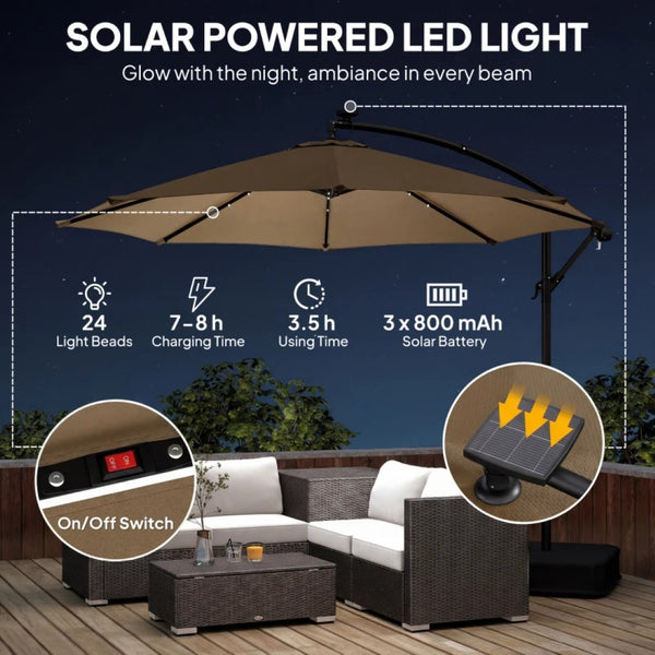 English Elm Garden Cantilever Patio Umbrella with Solar Led Lights and Upf30 Polyester Canopy Tan T3971P481990