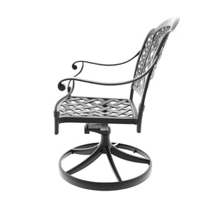 English Elm Cast Aluminum Swivel Outdoor Chairs Six Piece Set Ornate Carved Frame Weather Resistant W1710S00672