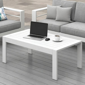 English Elm 43" Outdoor Aluminum Coffee Table with Slatted Wpc Top for Patio Deck Poolside White B082P454980