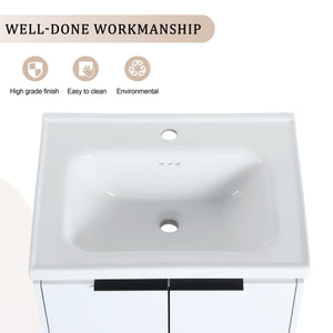English Elm 24" Wall-Mounted Bathroom Vanity With Ceramic Sink & Side Cabinet - Stylish Soft-Close Design! W999S00333