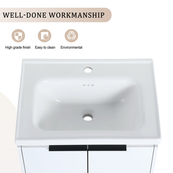English Elm 24" Wall-Mounted Bathroom Vanity With Ceramic Sink & Side Cabinet - Stylish Soft-Close Design! W999S00333