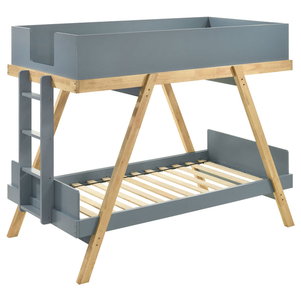 English Elm Hicks Van Courtland Blue Twin-Over-Twin Bunk Bed with Angular Frame, Ladder & Open Bottom for Sleepovers B062S01108