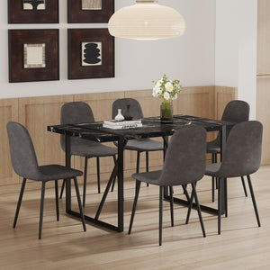 English Elm Table Modern Black Marble Dining Set With 6 Dark Gray Chairs - Stylish, Durable, Perfect For Any Space W1151S03839-GIGA