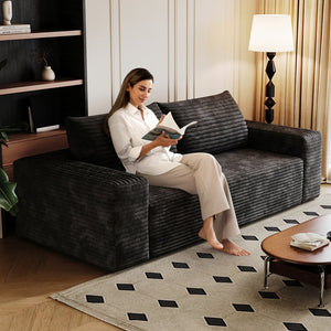 English Elm 63" Cloudlike Corduroy Sofa Loveseat with Ergonomic Back & High-Density Foam Support for Relaxation Black W2824P321227