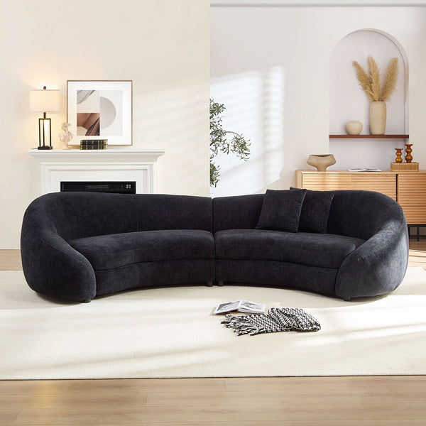 English Elm 125.98" Modern Curved Sofa with Oversized Love Heart Back, Plush Deep Seats for Cozy Entertaining Black W876S00304