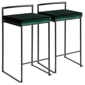 English Elm Fuji Modern Stackable Counter Stool Set of 2 in Black Frame with Plush Green Velvet Cushion, Sleek B202P221924