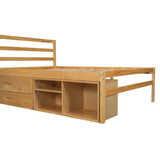 English Elm Full Size Wood Platform Bed With Removable Storage Shelves, Built-In Two Storage Drawers For Added Convenience, Natural