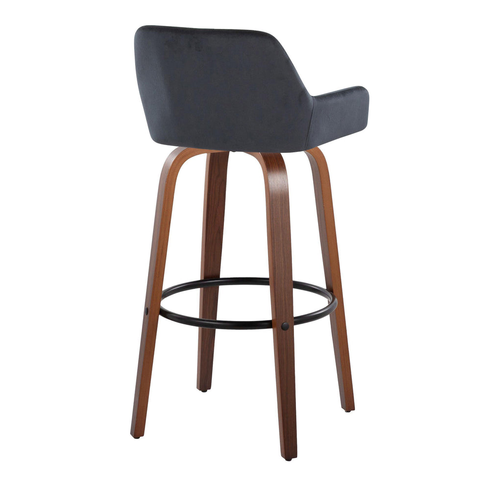 English Elm Daniella 30" Modern Barstool Set Of 2 With Swivel, Black Velvet, Walnut Wood & Metal Footrest B202S00560