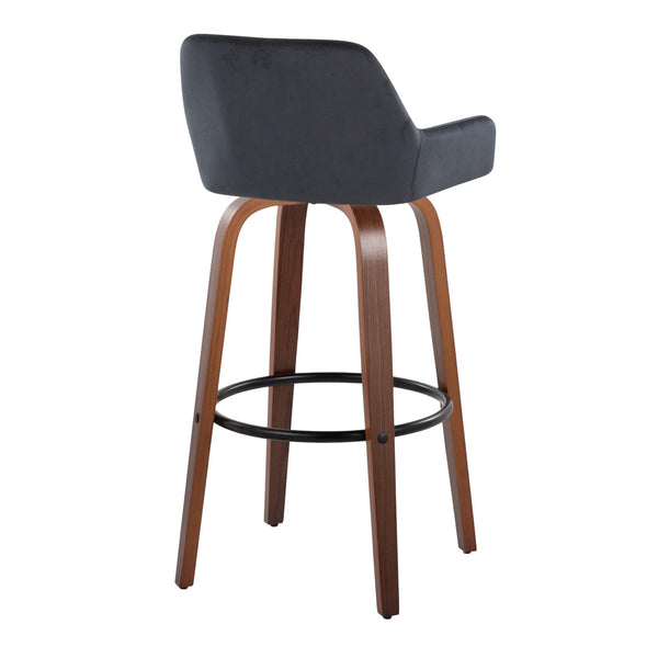 English Elm Daniella 30" Modern Barstool Set Of 2 With Swivel, Black Velvet, Walnut Wood & Metal Footrest B202S00560
