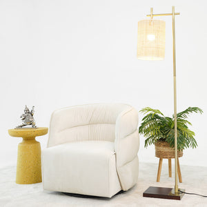 English Elm Ashcroft Furniture - Walden Mid-Century Swivel Chair Velvet Upholstery with Integrated Armrests, Fully Assembled Elegance Cream B183P281190
