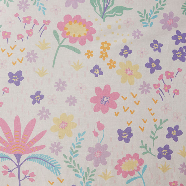 English Elm Twin Lulu Reversible Cotton Duvet Cover Set with Jungle Animals, Floral Border, Pompom Throw Pillow, Sustainable BCI Bedding B035P217815