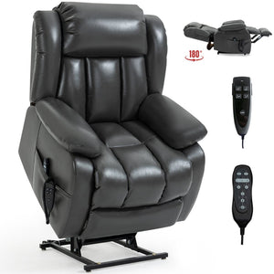 English Elm Dual Motor Power Lift Recliner with Massage Heat and 180 Degree Brown Lounge Chair W1803S00065
